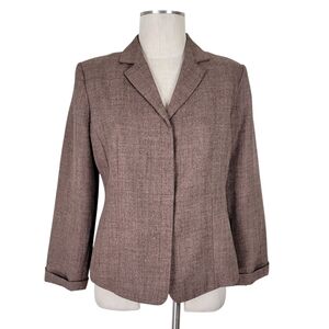 Sag Harbor Blazer Size 10P Brown Herringbone Hidden Buttons Cuffed Sleeve Vented